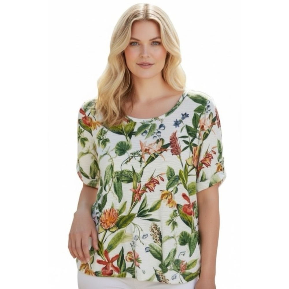Chico's Tropical Floral Women's Blouse - Green and Orange